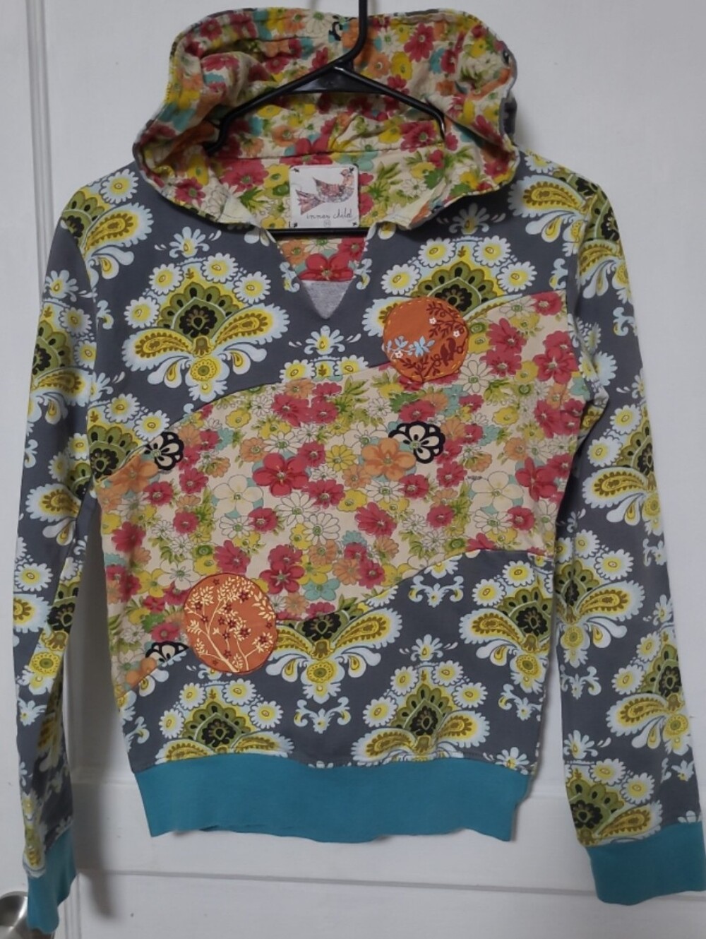 Inner Child Women's Floral Patchwork Boho Hippie Hoodie XS